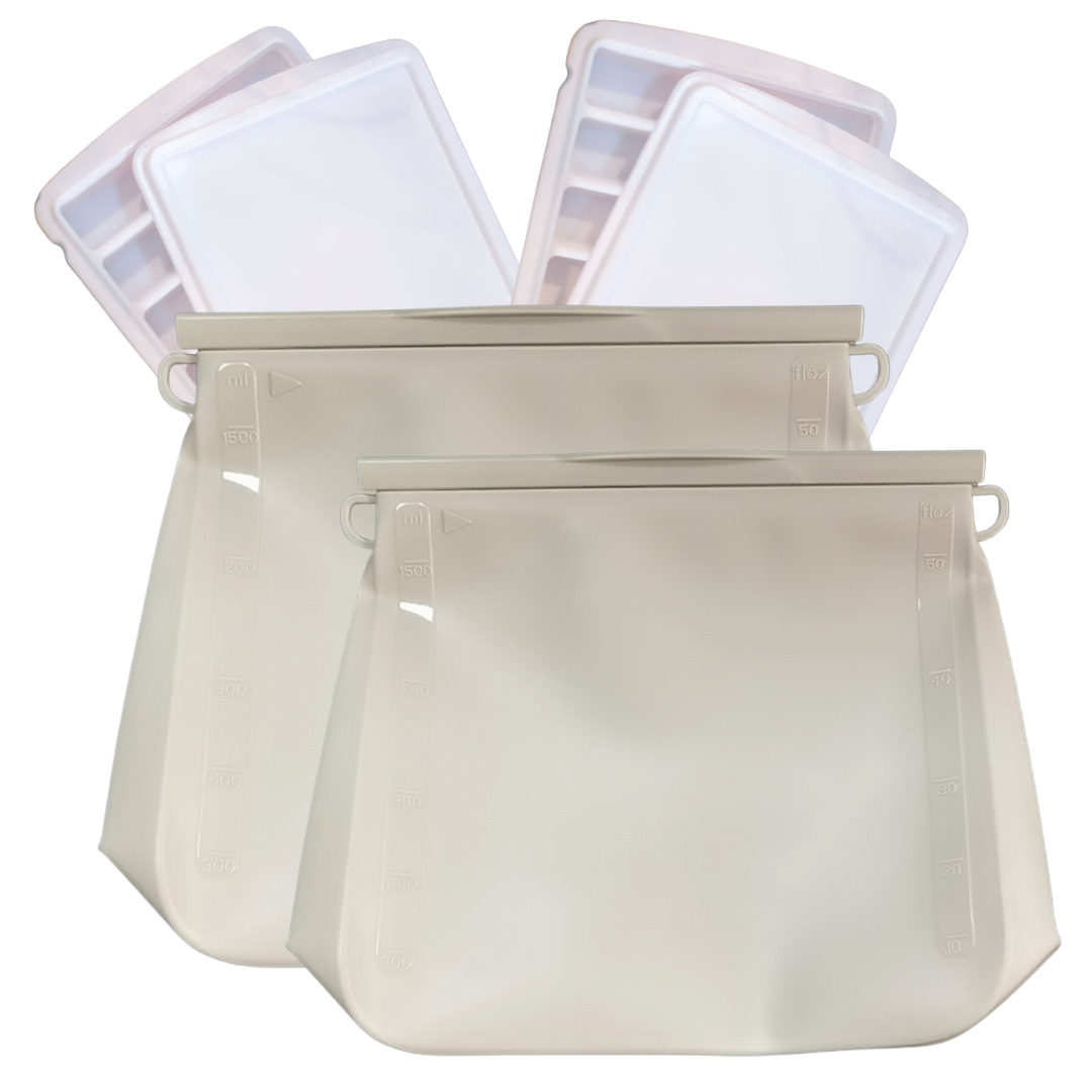 The Bundled 4-pack-Junobie Infant/Toddler Silicone Bags and Milk/Food Storage Trays Bundle