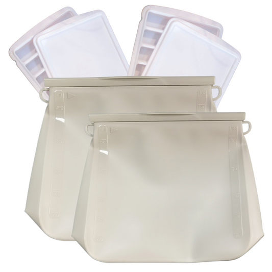 The Bundled 4-pack-Junobie Infant/Toddler Silicone  Bags and Milk/Food  Storage Trays Bundle